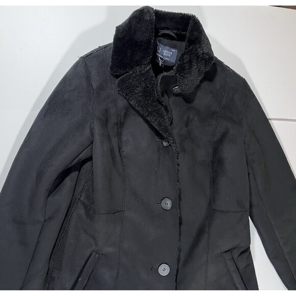 Armani Jeans Black Faux Fur Lined Long Coat Overcoat Button Front Women's 4 - Picture 4 of 10
